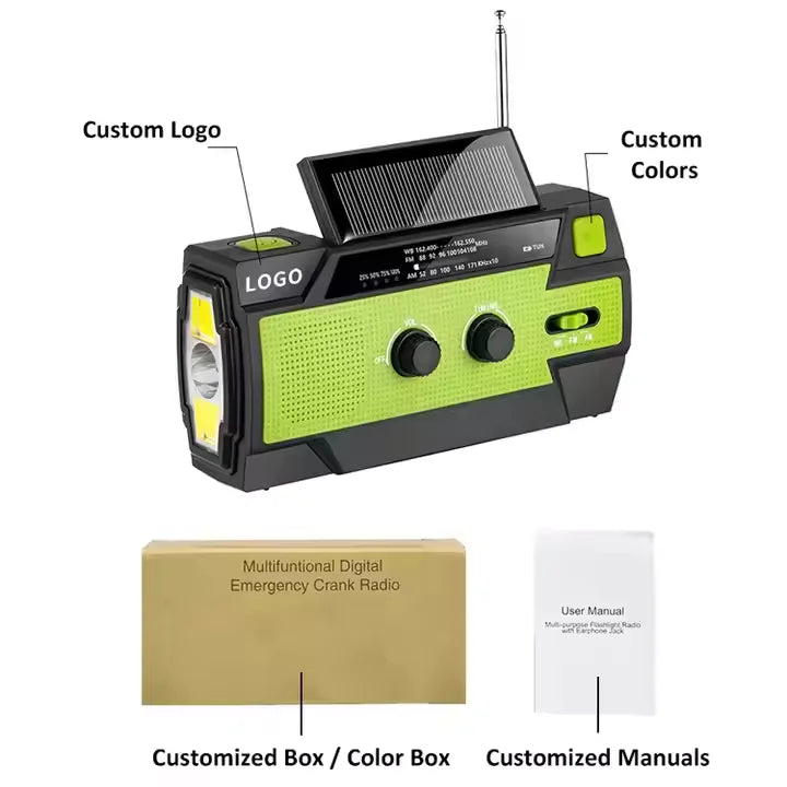 MEDING MD-090p Emergency Flashlight Radio Hand Crank Solar Survival Radio NOAA Weather Noodradio for Reading Lamp
