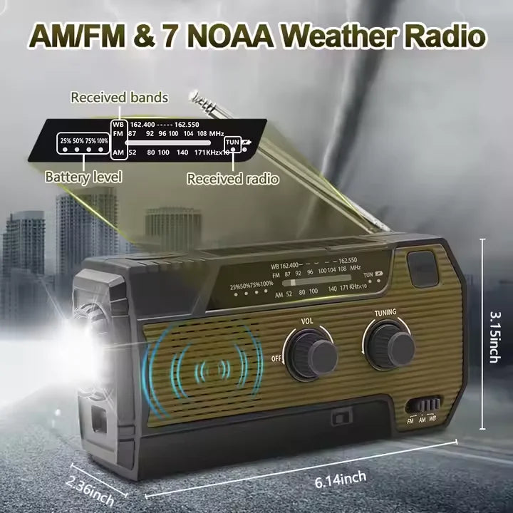MEDING MD-090p Emergency Flashlight Radio Hand Crank Solar Survival Radio NOAA Weather Noodradio for Reading Lamp