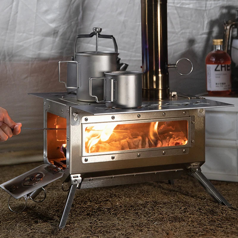 Outdoor Accessories Portable Wood Stove Camping Wood Tent Stove Wood Burning Stove 304 Stainless Steel for Camping Hunting