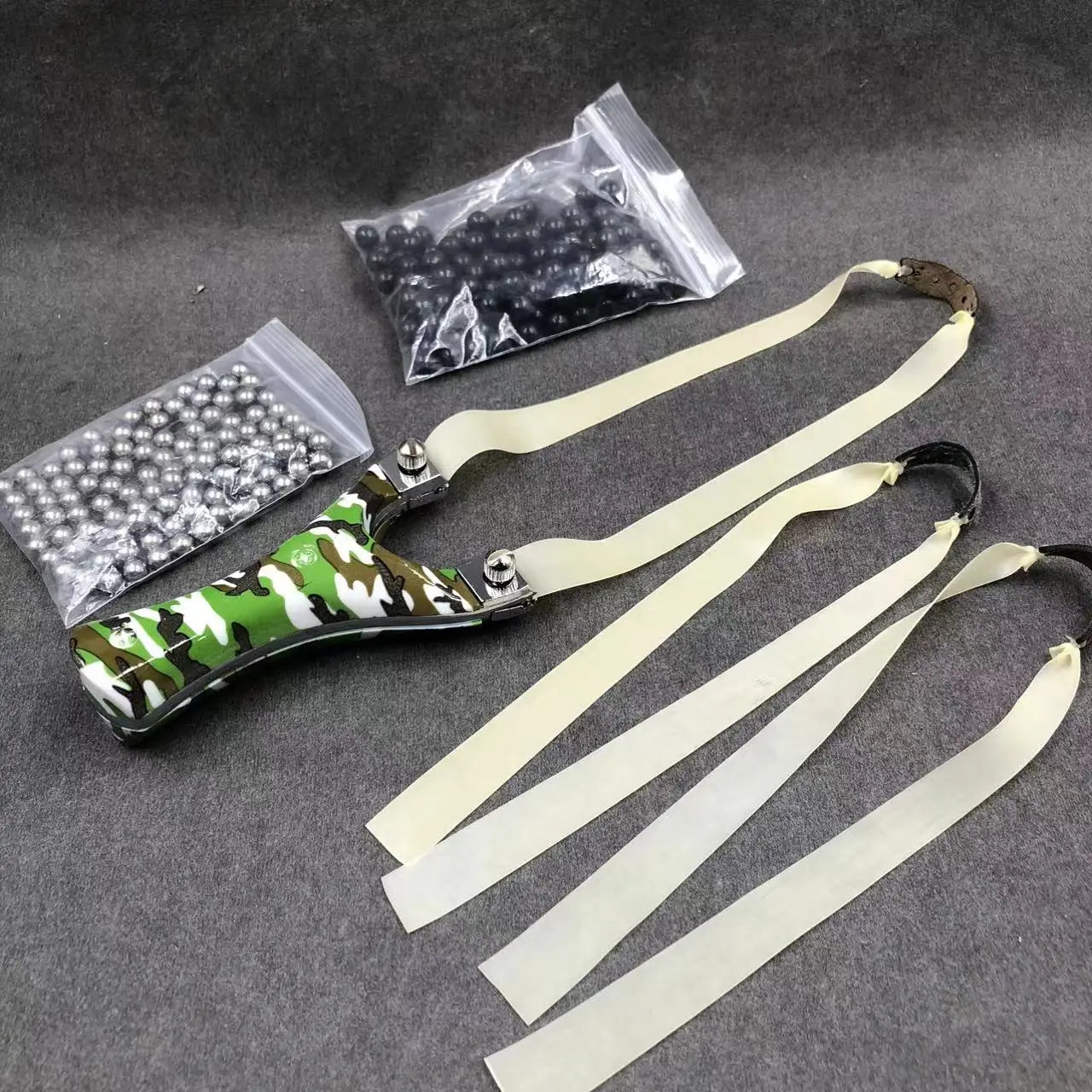 Hunting Slingshot Outdoor Survival - Rubber Band, Mud Pellets & Steel Balls