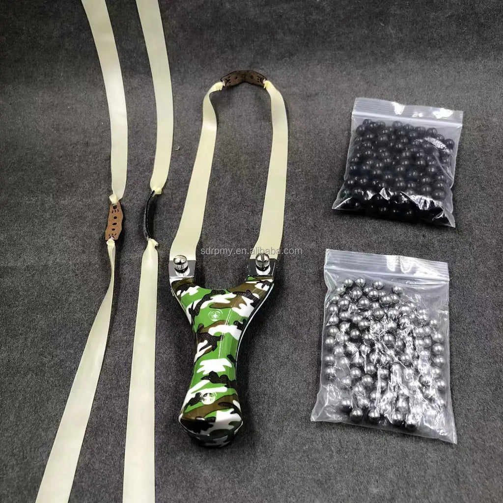Hunting Slingshot Outdoor Survival - Rubber Band, Mud Pellets & Steel Balls