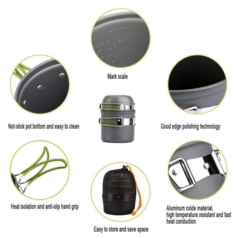 High Quality 1-Person Aluminium Non-Stick Cookware Set Anodized Camping Pots