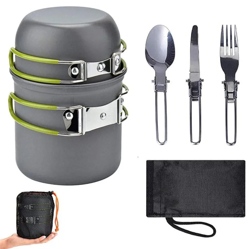 High Quality 1-Person Aluminium Non-Stick Cookware Set Anodized Camping Pots