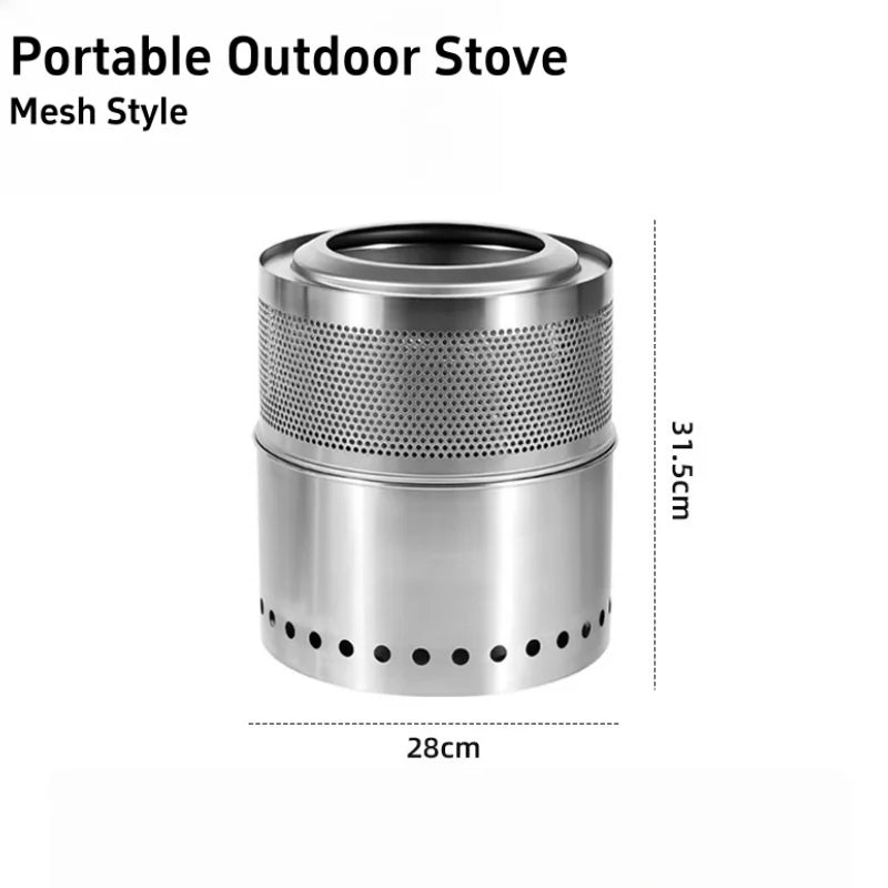 Stainless Steel Wood Burning Stove High Temperature Resistant Foldable Outdoor Camping BBQ Grill for Picnic Backpacking Durable