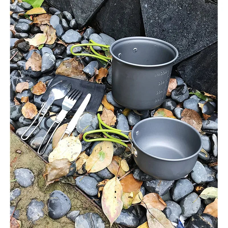 High Quality 1-Person Aluminium Non-Stick Cookware Set Anodized Camping Pots