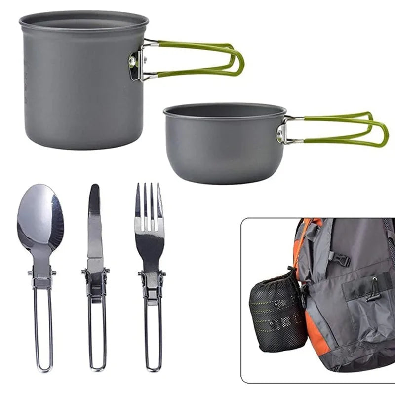 High Quality 1-Person Aluminium Non-Stick Cookware Set Anodized Camping Pots