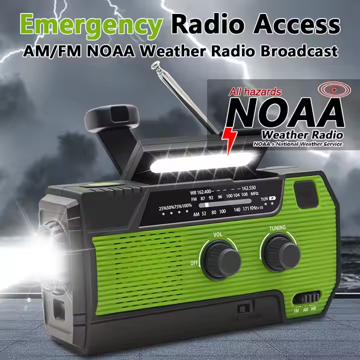 MEDING MD-090p Emergency Flashlight Radio Hand Crank Solar Survival Radio NOAA Weather Noodradio for Reading Lamp