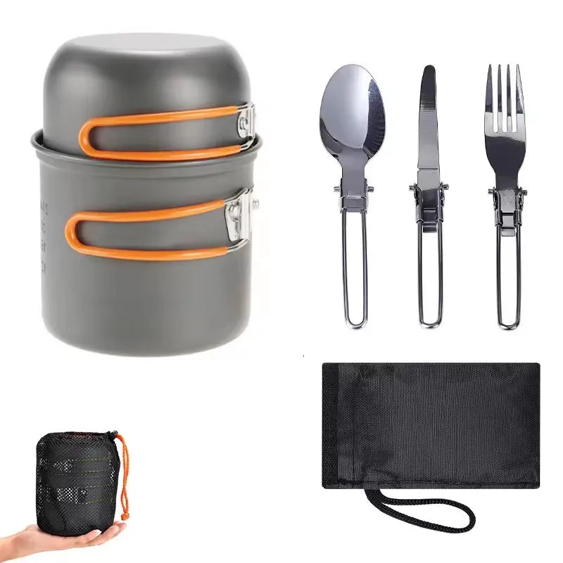 High Quality 1-Person Aluminium Non-Stick Cookware Set Anodized Camping Pots