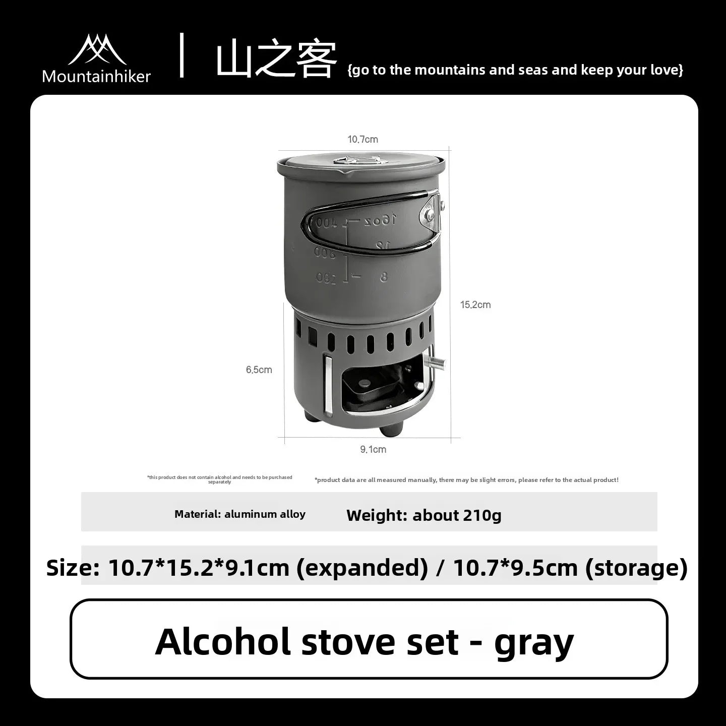 MOUNTAINHIKER Camping Alcohol Stove Set, Ultralight Portable Cookware Set with Pot, Windproof Integrated Cooking Kit for Hiking