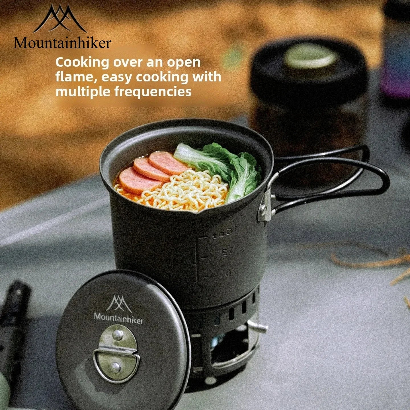 MOUNTAINHIKER Camping Alcohol Stove Set, Ultralight Portable Cookware Set with Pot, Windproof Integrated Cooking Kit for Hiking