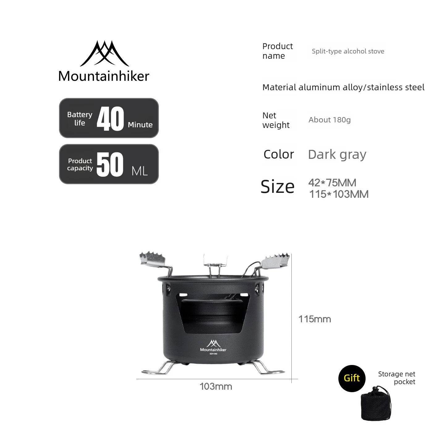 MOUNTAINHIKER Portable Mini Barbecue Assesories Camp Cooking Supplies Camping Gear and Accessorie Alcohol Stove Outdoor Furnace