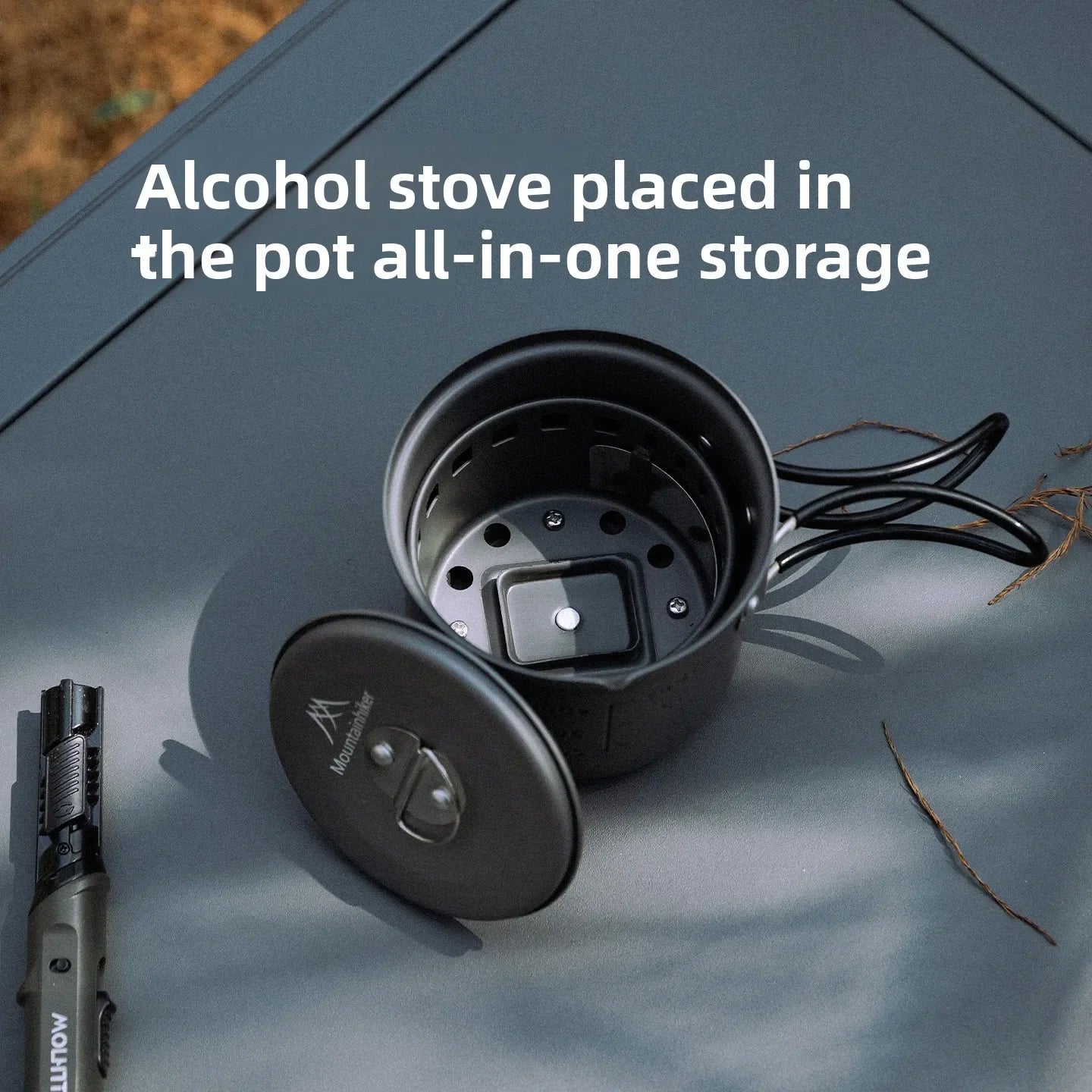 MOUNTAINHIKER Camping Alcohol Stove Set, Ultralight Portable Cookware Set with Pot, Windproof Integrated Cooking Kit for Hiking