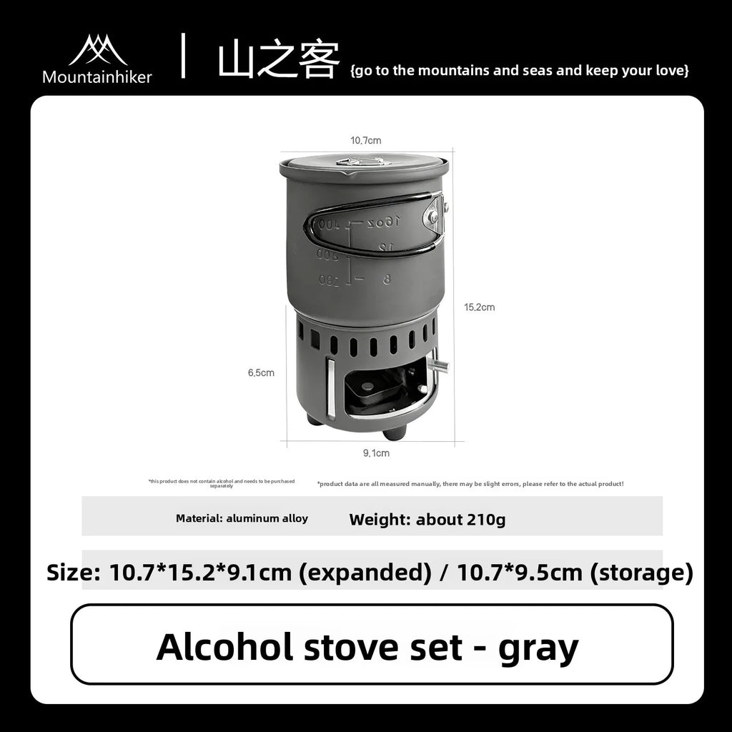 MOUNTAINHIKER Camping Alcohol Stove Set, Ultralight Portable Cookware Set with Pot, Windproof Integrated Cooking Kit for Hiking