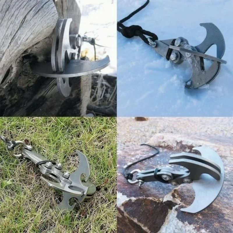 Stainless Steel Folding Mountaineering Hooks Multifunctional Grab Hooks for Outdoor Climbing Camping Survival Gear
