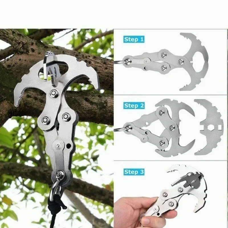 Stainless Steel Folding Mountaineering Hooks Multifunctional Grab Hooks for Outdoor Climbing Camping Survival Gear
